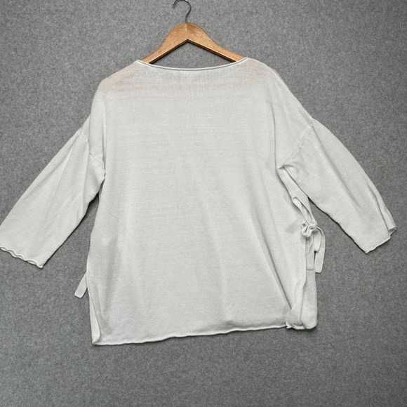 Eileen Fisher Linen White Knit Cropped Sweater Womens Medium Side Tie Detail - Picture 3 of 6